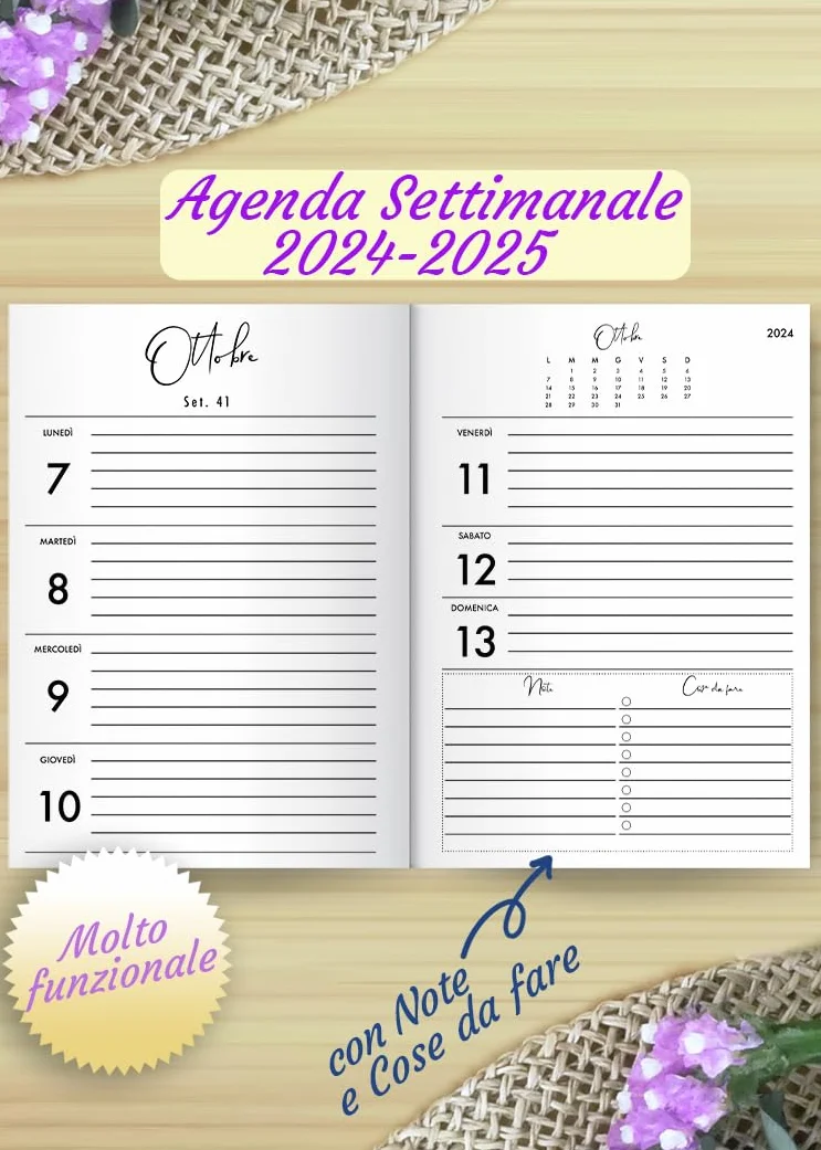 2024/2025: Agenda settimanale orizzontale 2024 2025 A5 da ottobre 2024 a dicembre 2025, in italiano