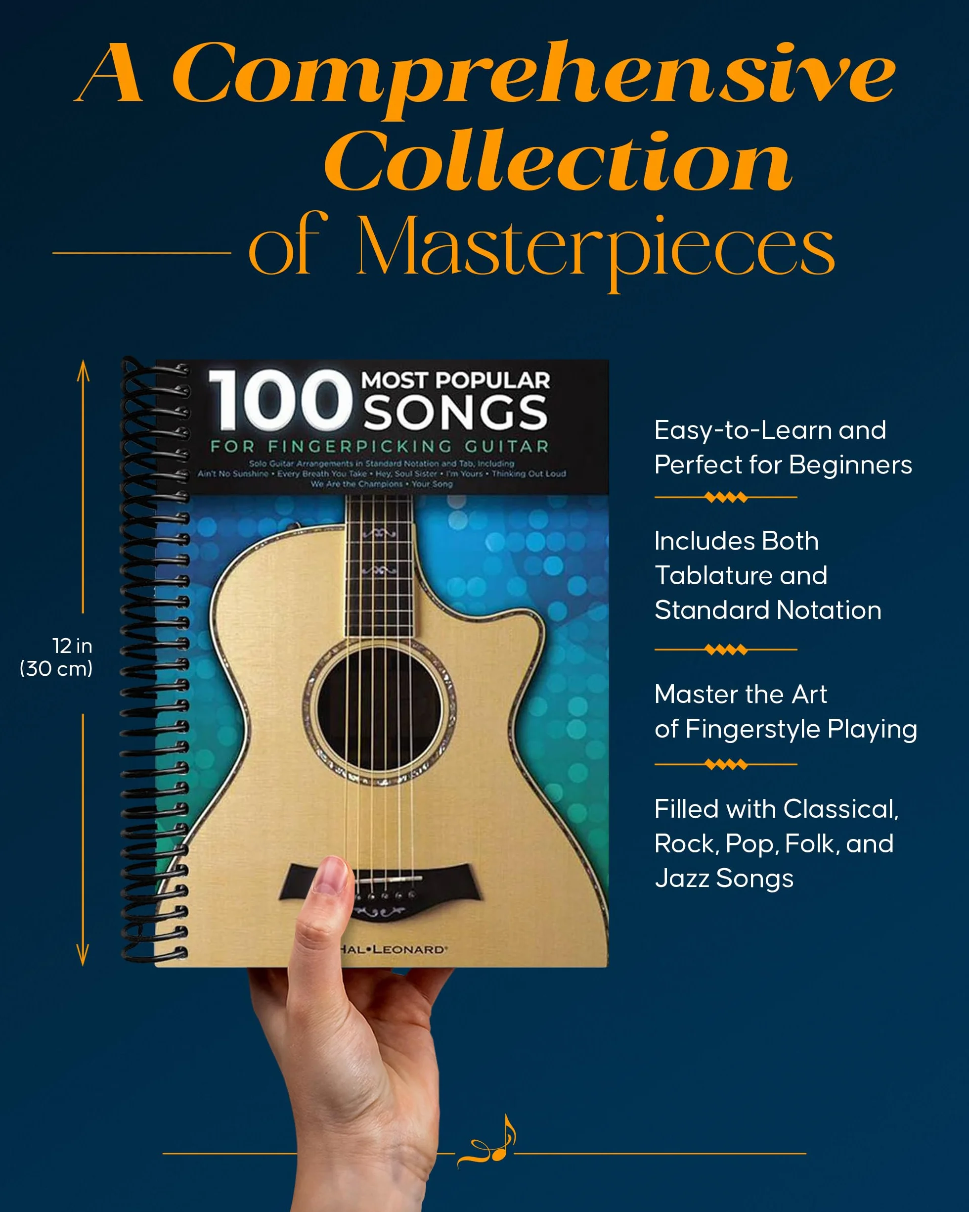 100 Most Popular Songs for Fingerpicking Guitar | Libro per chitarra fingerstyle con 100 arrangiamenti solisti in TAB e notazione standard per chitarristi principianti e intermedi