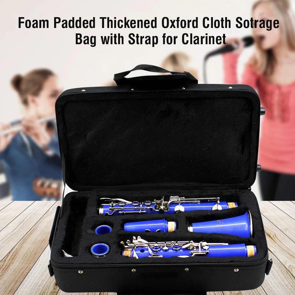 Custodie per Clarinetto per Clarinetto Piatto B Custodia Nera in Tessuto Oxford Lade Borsa Nera Imbottita in Tessuto Oxford Ispessito con Cinturino per Clarinetto