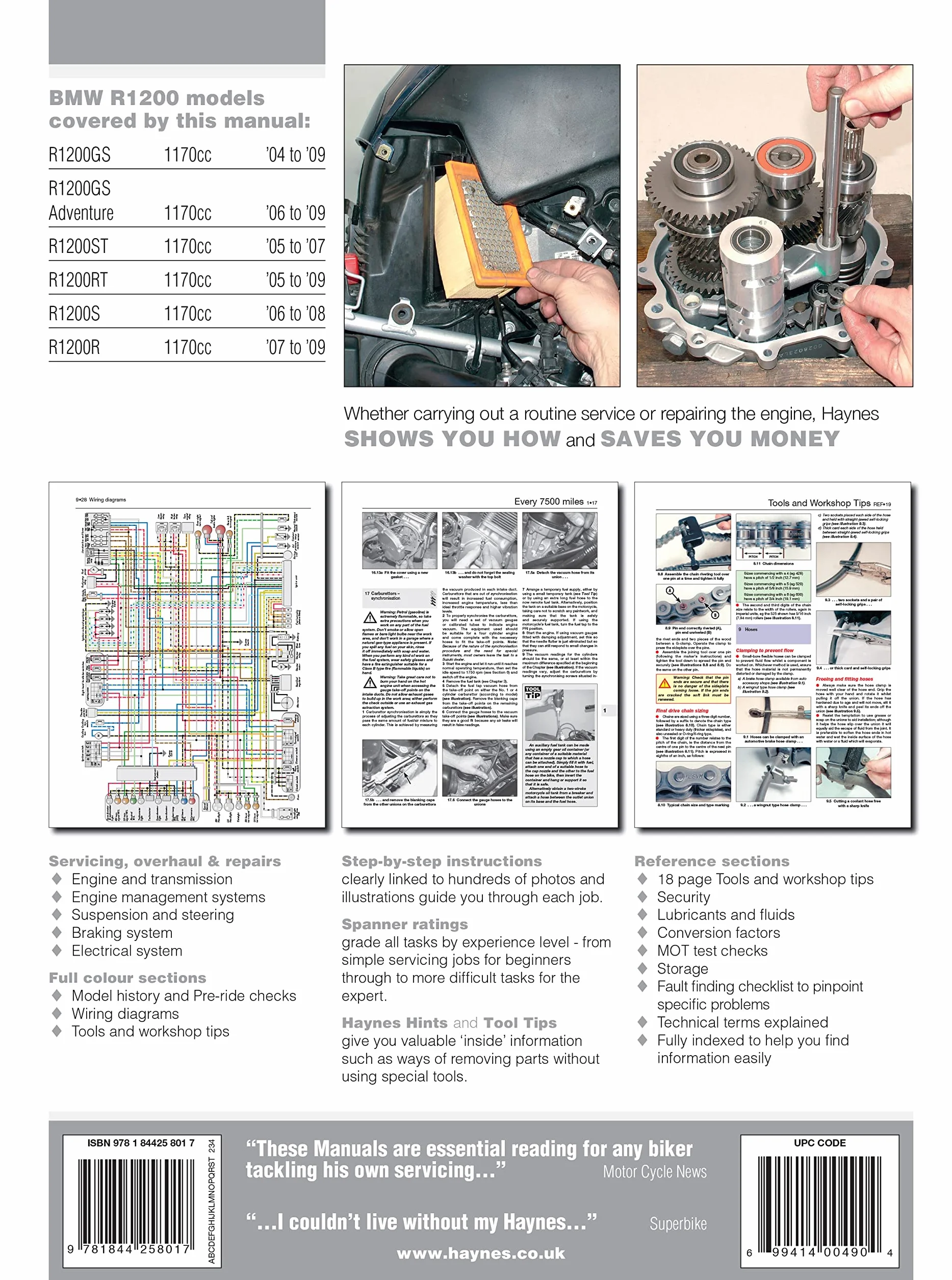 Haynes BMW R1200 Twins Service and Repair Manual: R1200 GS. 1170cc. 2004 to 2009, R1200 GS Adventure. 1170cc. 2006 to 2009, R1200 ST. 1170cc. 2005 to ... 2006 to 2008, R1200 R. 1170cc. 2007 to 2009